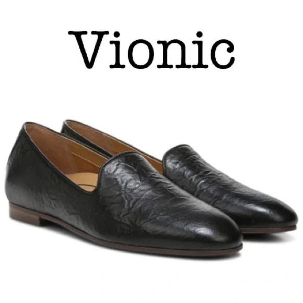NWOB Vionic SZ 9.5 WIDE “Willa Black Crinkle Nappa” loafer